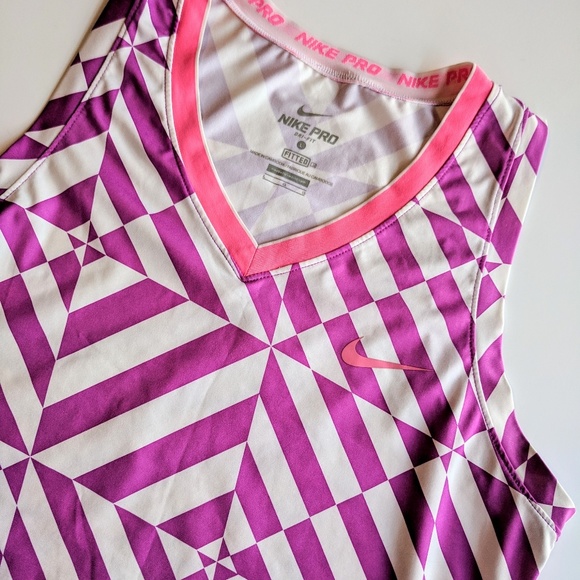 Nike Pro Dri-Fit Fitted Geometric Tank Top Pink - Picture 3 of 7